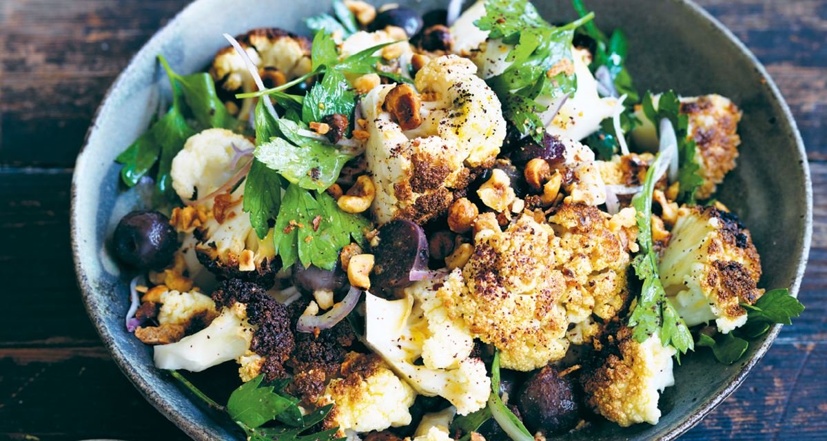 Roasted Cauliflower Salad with Hazelnuts & Pickled Grapes - Three Blue ...